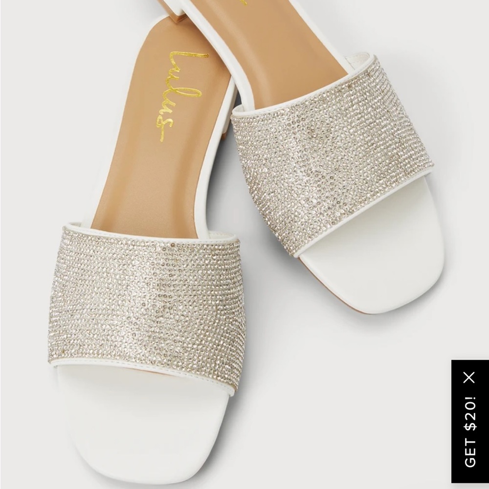 Rootsy White Rhinestone Slide Sandals by Lulus
